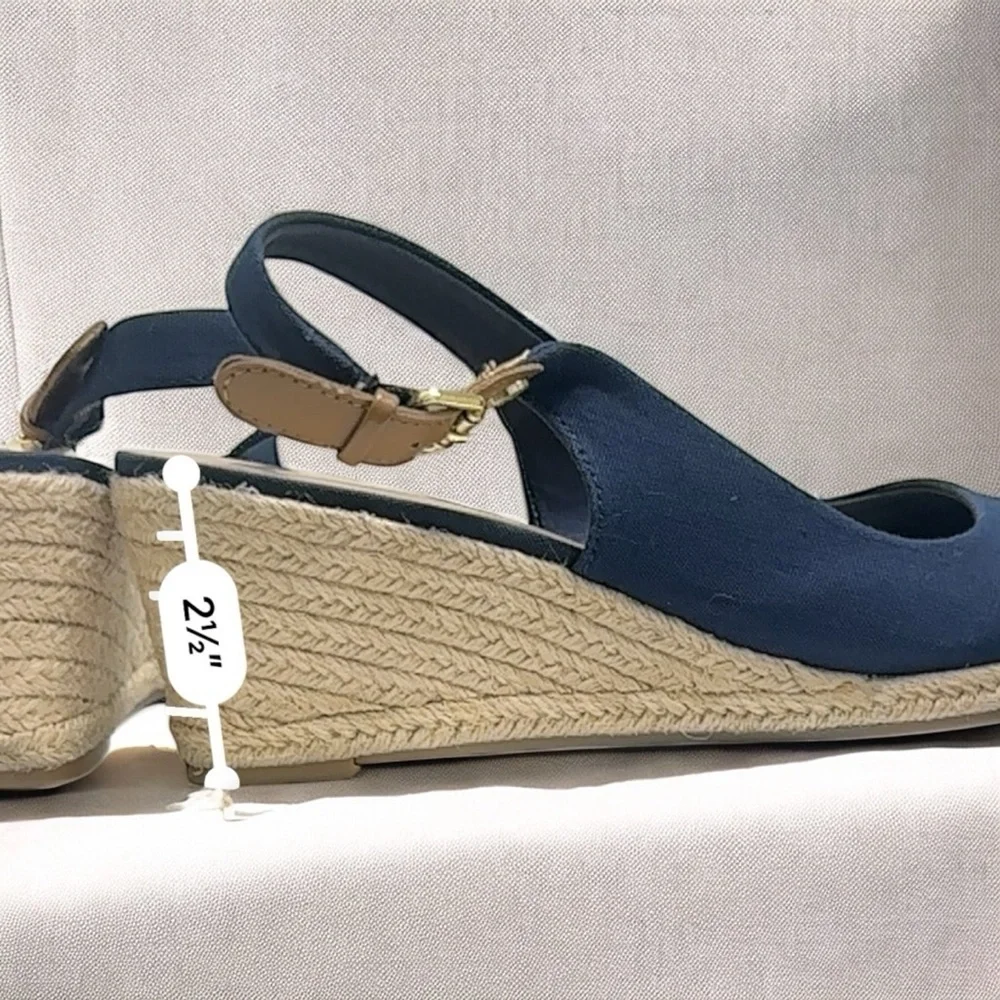 Tommy Hilfiger Canvas Slingback Espadrille Wedge Navy Blue Size 9